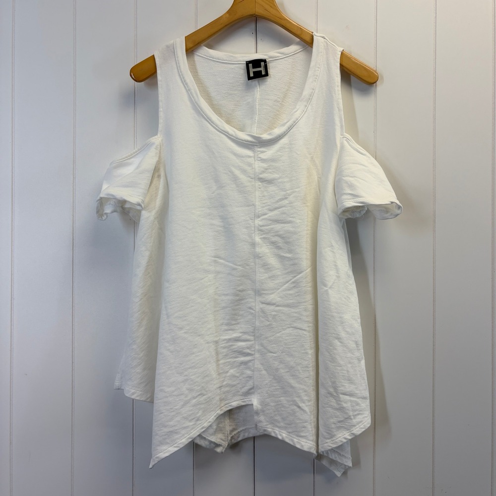 H by Bordeaux Boho Chic Asymmetrical Cold Shoulder Top Women Size M Minimalist - Picture 1 of 8
